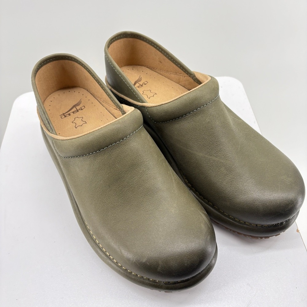 Dansko Professional Clogs Olive Green Leather Slip Resistant Shoes Womens 40 - Picture 2 of 7